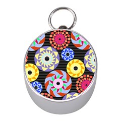 Colorful Retro Circular Pattern Mini Silver Compasses by DanaeStudio