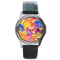 Pop Art Roses Round Metal Watch