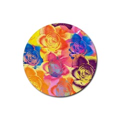 Pop Art Roses Rubber Coaster (round)  by DanaeStudio