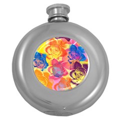 Pop Art Roses Round Hip Flask (5 Oz) by DanaeStudio