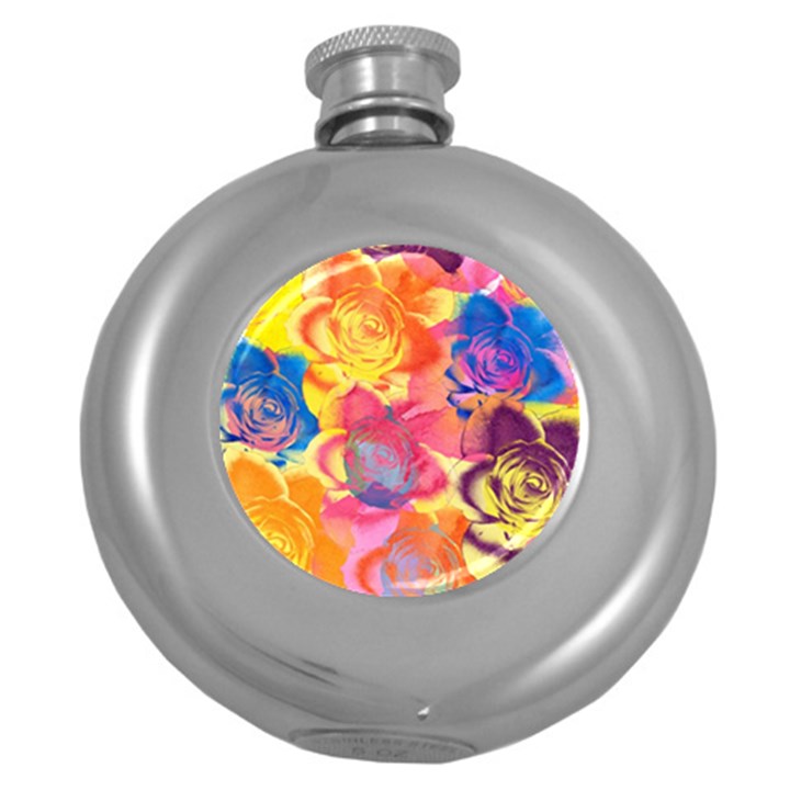 Pop Art Roses Round Hip Flask (5 oz)