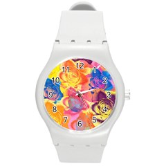 Pop Art Roses Round Plastic Sport Watch (m) by DanaeStudio