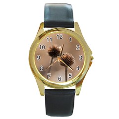 2  Verwelkte Kugeldistel Round Gold Metal Watch by wsfcow