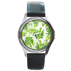 Fern Leaves Round Metal Watch