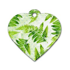 Fern Leaves Dog Tag Heart (one Side) by DanaeStudio