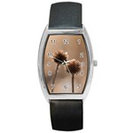 Withered Globe Thistle In Autumn Macro Barrel Style Metal Watch Front