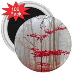 Magic Forest In Red And White 3  Magnets (100 Pack)