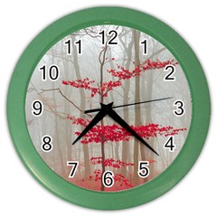 Magic Forest In Red And White Color Wall Clocks