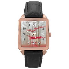 Magic Forest In Red And White Rose Gold Leather Watch  by wsfcow