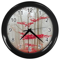 Magic Forest In Red And White Wall Clocks (black)