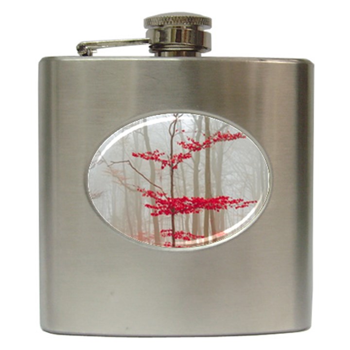 Magic Forest In Red And White Hip Flask (6 oz)