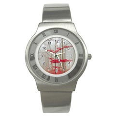 Magic Forest In Red And White Stainless Steel Watch by wsfcow