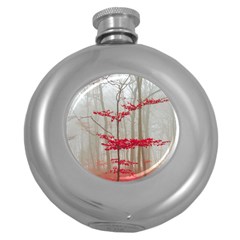 Magic Forest In Red And White Round Hip Flask (5 Oz) by wsfcow