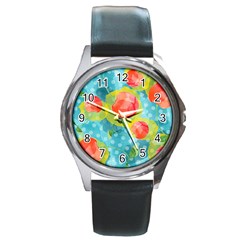 Red Cherries Round Metal Watch