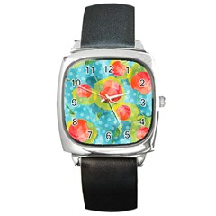 Red Cherries Square Metal Watch