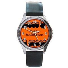 Happy Halloween - Owls Round Metal Watch by Valentinaart