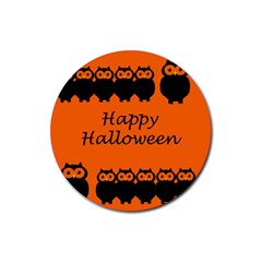 Happy Halloween - Owls Rubber Coaster (round)  by Valentinaart