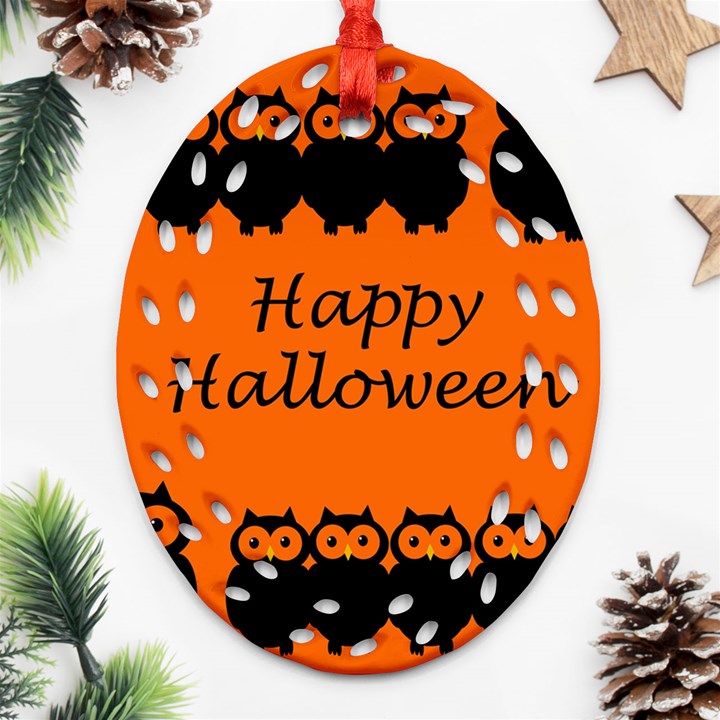 Happy Halloween - owls Oval Filigree Ornament (2-Side) 