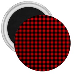 Lumberjack Plaid Fabric Pattern Red Black 3  Magnets by EDDArt