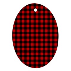 Lumberjack Plaid Fabric Pattern Red Black Ornament (oval)  by EDDArt