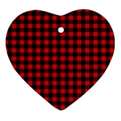 Lumberjack Plaid Fabric Pattern Red Black Ornament (heart)  by EDDArt