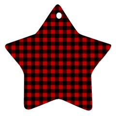 Lumberjack Plaid Fabric Pattern Red Black Ornament (star)  by EDDArt