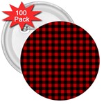 Lumberjack Plaid Fabric Pattern Red Black 3  Buttons (100 pack)  Front