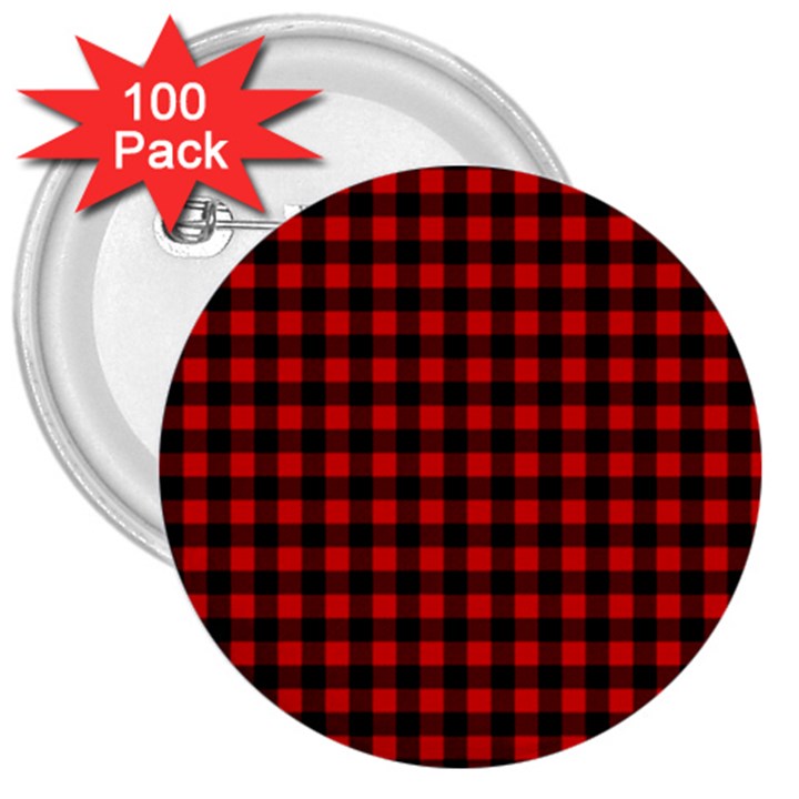 Lumberjack Plaid Fabric Pattern Red Black 3  Buttons (100 pack) 