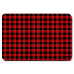 Lumberjack Plaid Fabric Pattern Red Black Large Doormat  by EDDArt