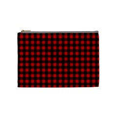 Lumberjack Plaid Fabric Pattern Red Black Cosmetic Bag (medium)  by EDDArt