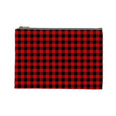 Lumberjack Plaid Fabric Pattern Red Black Cosmetic Bag (large)  by EDDArt