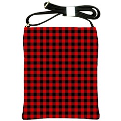 Lumberjack Plaid Fabric Pattern Red Black Shoulder Sling Bags by EDDArt