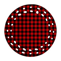 Lumberjack Plaid Fabric Pattern Red Black Ornament (round Filigree)  by EDDArt