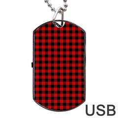 Lumberjack Plaid Fabric Pattern Red Black Dog Tag Usb Flash (one Side) by EDDArt