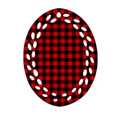 Lumberjack Plaid Fabric Pattern Red Black Ornament (oval Filigree)  by EDDArt