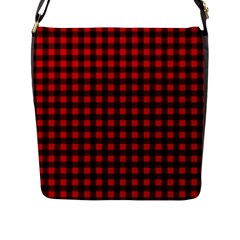 Lumberjack Plaid Fabric Pattern Red Black Flap Messenger Bag (l)  by EDDArt