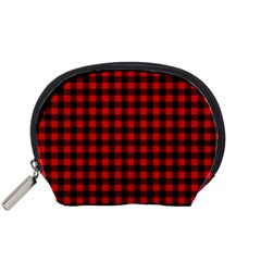 Lumberjack Plaid Fabric Pattern Red Black Accessory Pouches (small)  by EDDArt