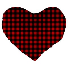 Lumberjack Plaid Fabric Pattern Red Black Large 19  Premium Flano Heart Shape Cushions by EDDArt