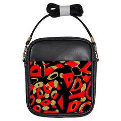 Red Artistic Design Girls Sling Bags by Valentinaart