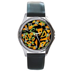 Abstract Animal Print Round Metal Watch by Valentinaart