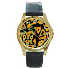 Abstract Animal Print Round Gold Metal Watch by Valentinaart