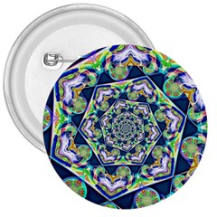 Power Spiral Polygon Blue Green White 3  Buttons by EDDArt