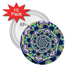 Power Spiral Polygon Blue Green White 2 25  Buttons (10 Pack)  by EDDArt