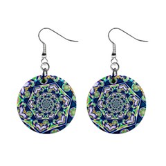 Power Spiral Polygon Blue Green White Mini Button Earrings by EDDArt