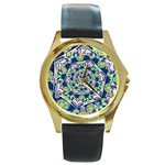 Power Spiral Polygon Blue Green White Round Gold Metal Watch Front