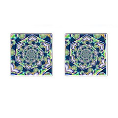 Power Spiral Polygon Blue Green White Cufflinks (square) by EDDArt