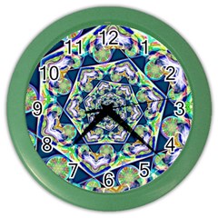 Power Spiral Polygon Blue Green White Color Wall Clocks by EDDArt