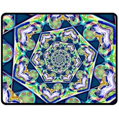 Power Spiral Polygon Blue Green White Fleece Blanket (medium)  by EDDArt