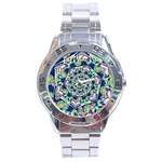 Power Spiral Polygon Blue Green White Stainless Steel Analogue Watch Front