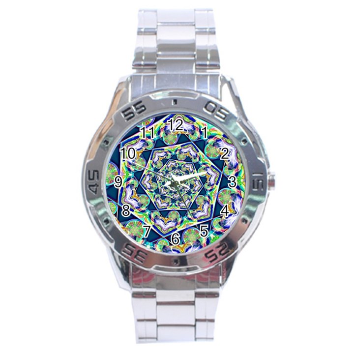 Power Spiral Polygon Blue Green White Stainless Steel Analogue Watch